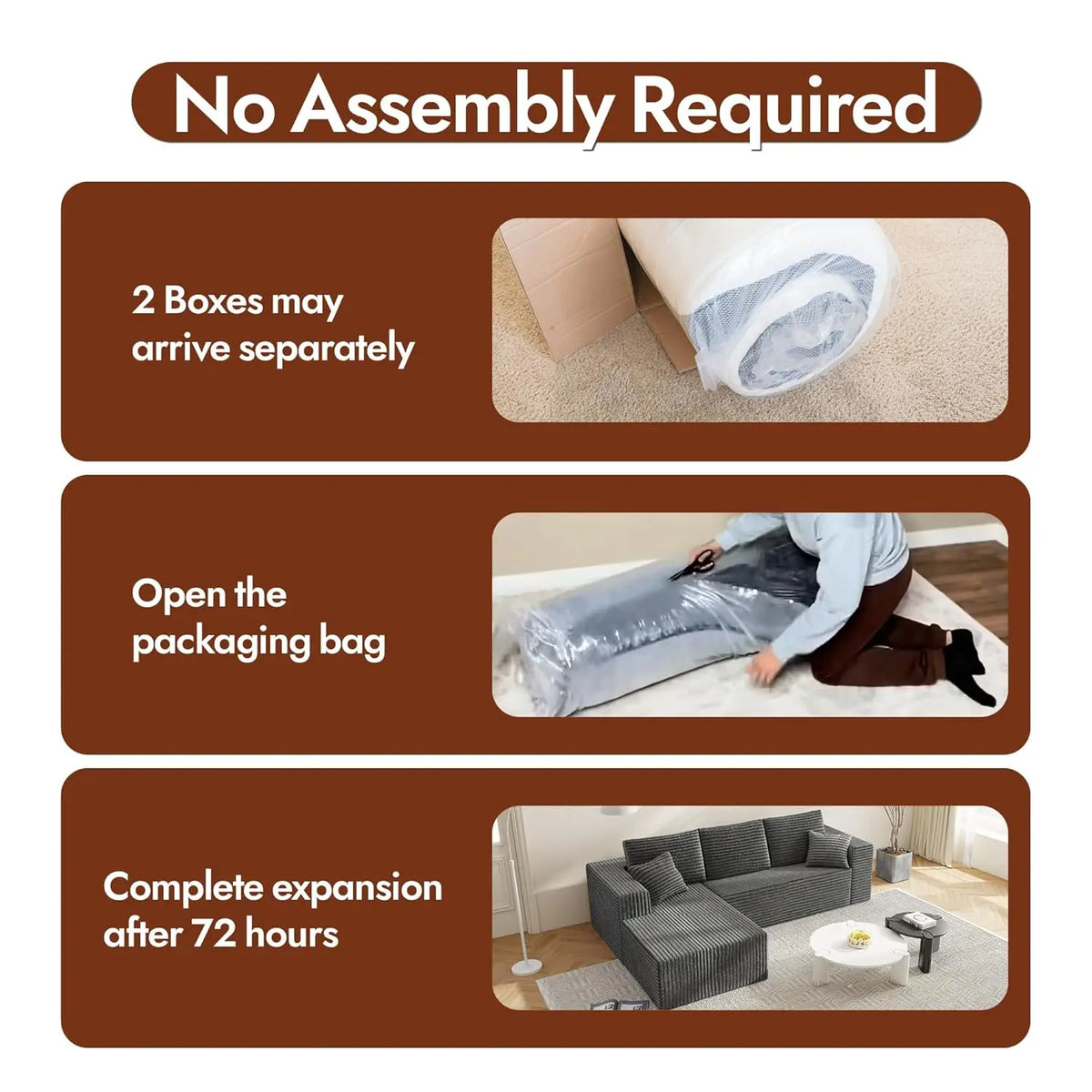 Boneless Couch For Living Room, Modular Sectional Sofa With L-Shape Chaise, Cloud Couch With Deep Seat, Modern Living Room Furni