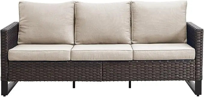 Outdoor Couch Patio Furniture: Wicker Patio Sofa with Deep Seat High Back, 800Lbs Weight Capacity Oversize Outdoor