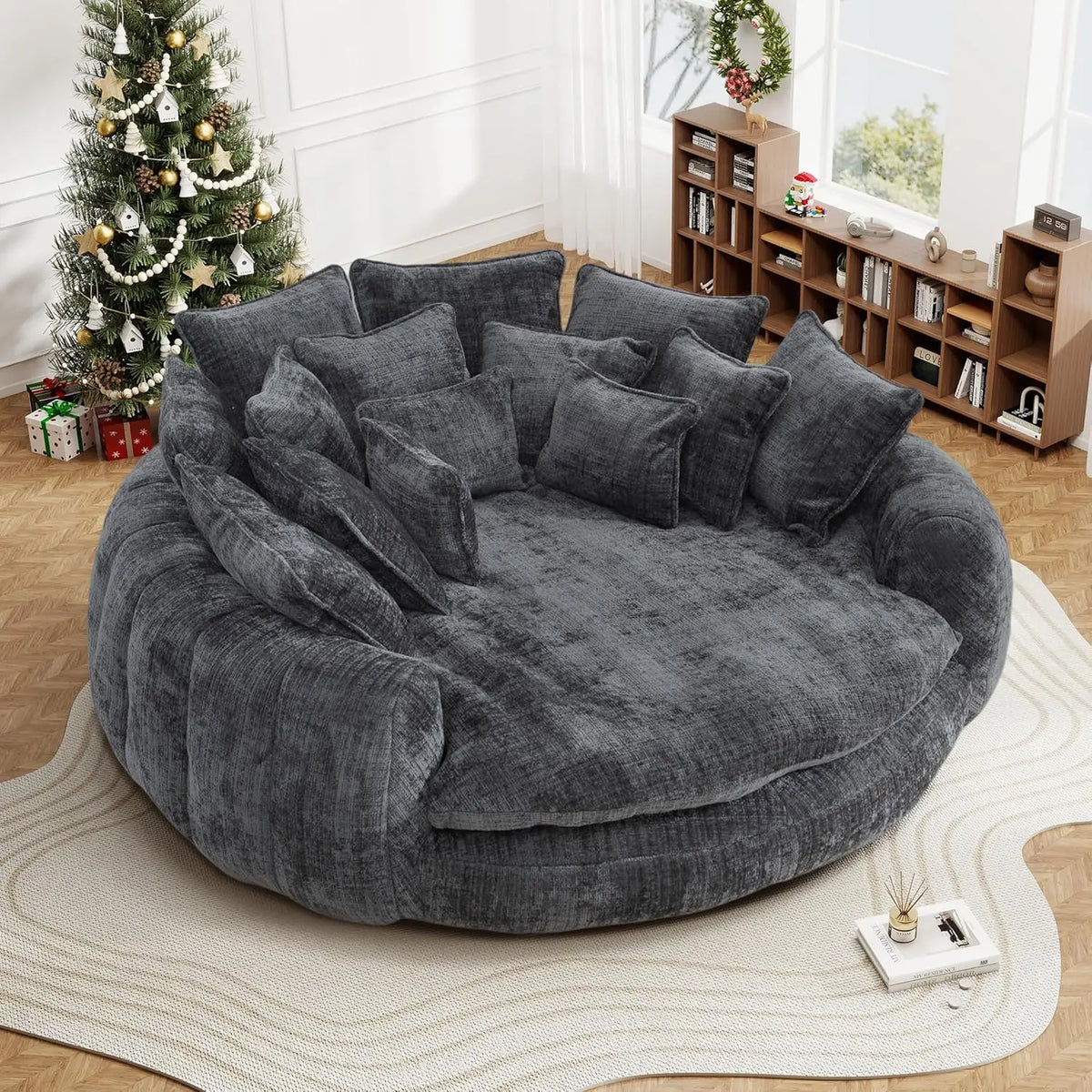 82'' Oversized Upholstered Sofa Bed, Round Chaise Lounge Chair Indoor, Modern Chenille Boneless Couch, No Assembly Required