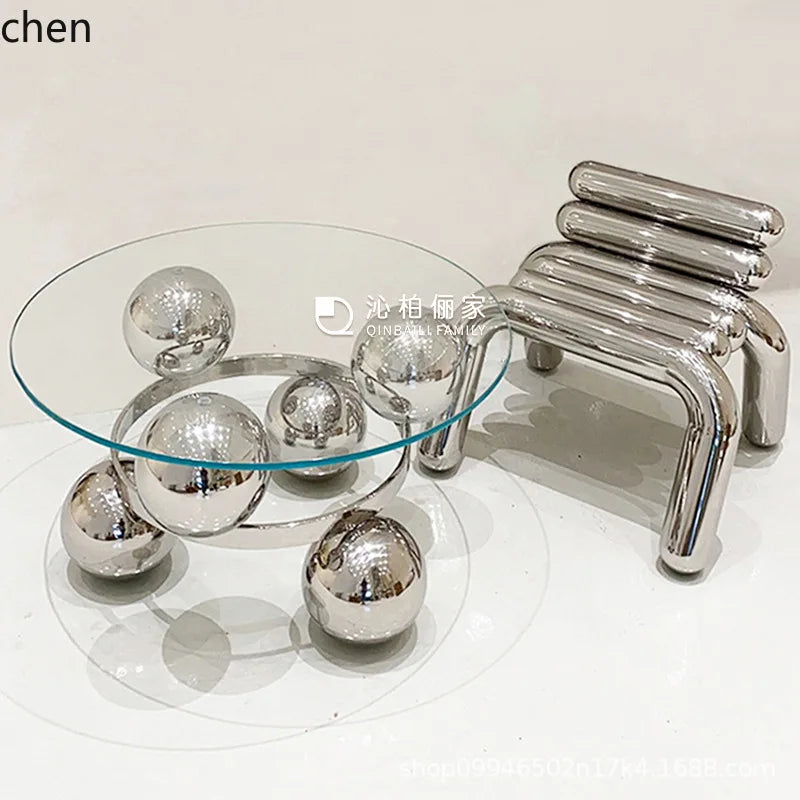 CZ Vintage Stainless Steel Irregular Single Chair Home Backrest Minimalist Industrial Style Restaurant Leisure Dining Chair