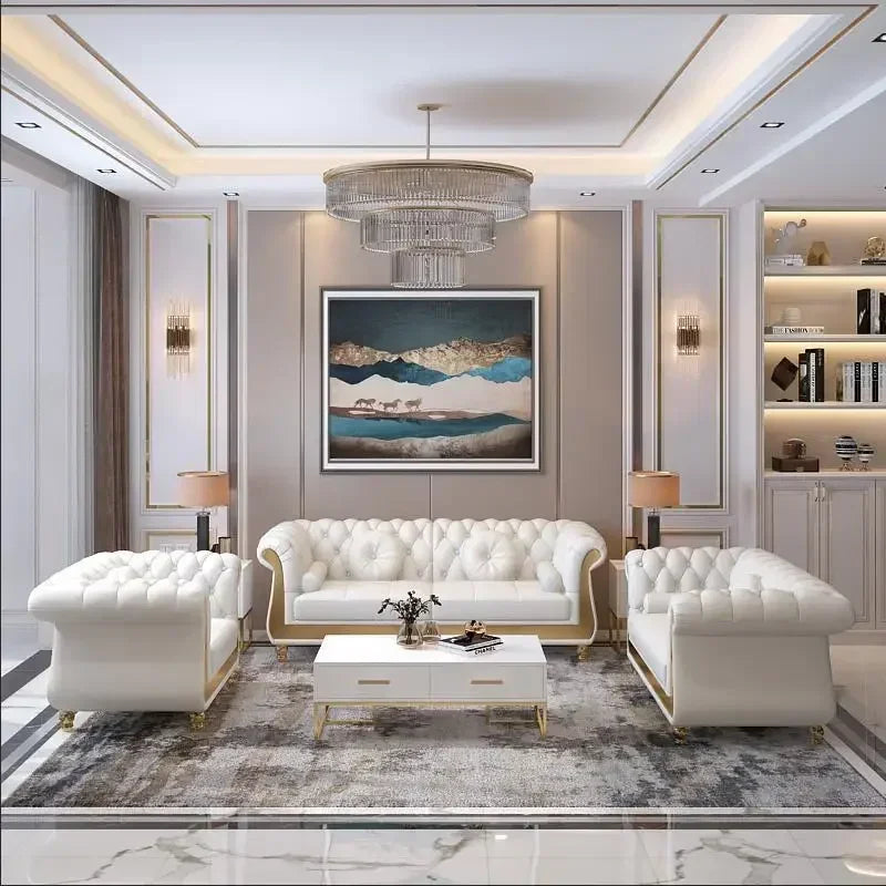 Luxury modern design real genuine leather chesterfield sofa single 3 4 seater lounge sofas set for home living room furniture