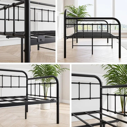 Metal Daybed Frame Twin Size with Steel Slats Platform Furniture Black