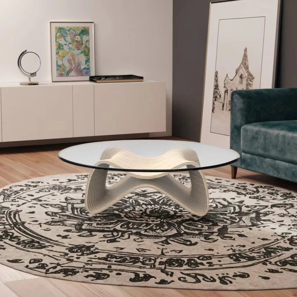 Contemporary Coffee Table, 42.5 x 28.5 x 16.1 with Tempered Glass, Natural Wood Finish for Living Room
