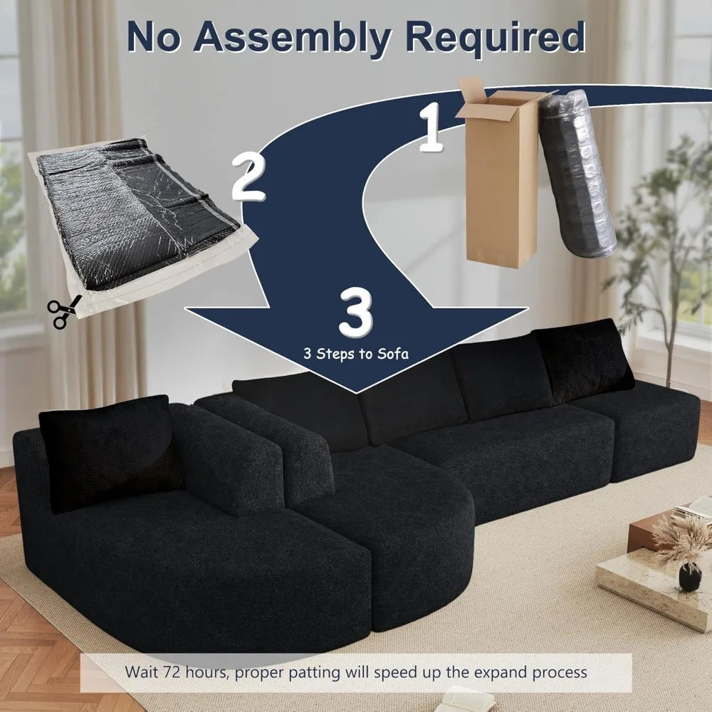 Luxury Oversized 5-Seater Modern Chenille Sectional Sofa for Living Room, Deep Seated Curved Cloud Couch, Modular Sofa Design