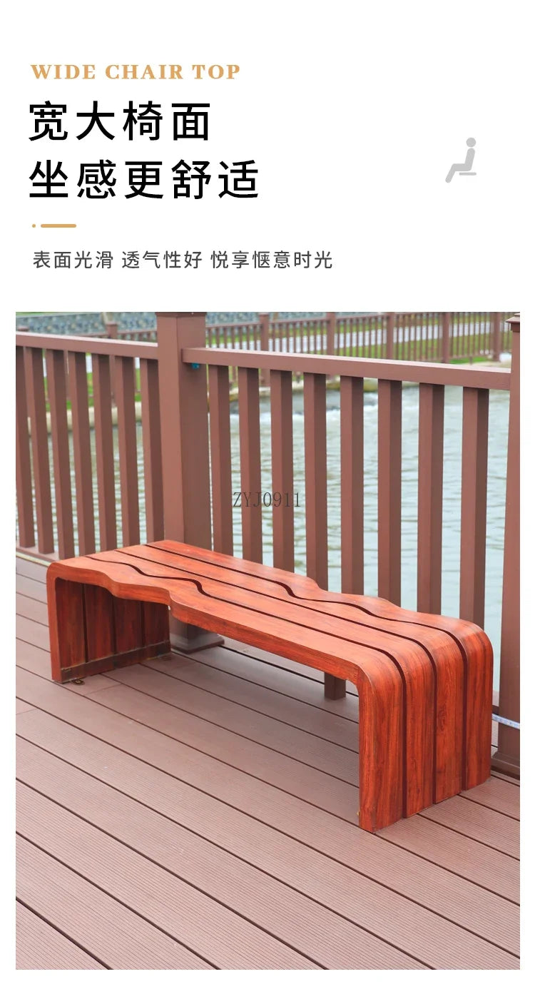 Banc d'extérieur de parc en fer forgé, chaise communautaire de loisirs, double banc carré d'extérieur, jardin en bois massif