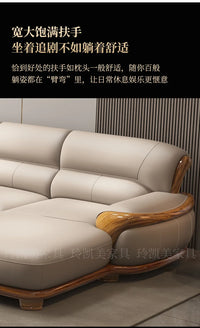 New Chinese ebony leather sofa living room combination size apartment first layer cowhide straight row sofa