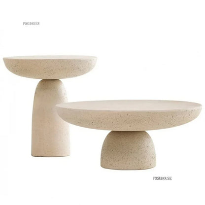 Small Apartment Stone Round Side Tables Wabi-sabi Style Cement Coffee Tables Designer Medieval Style Tea Table Home Furniture