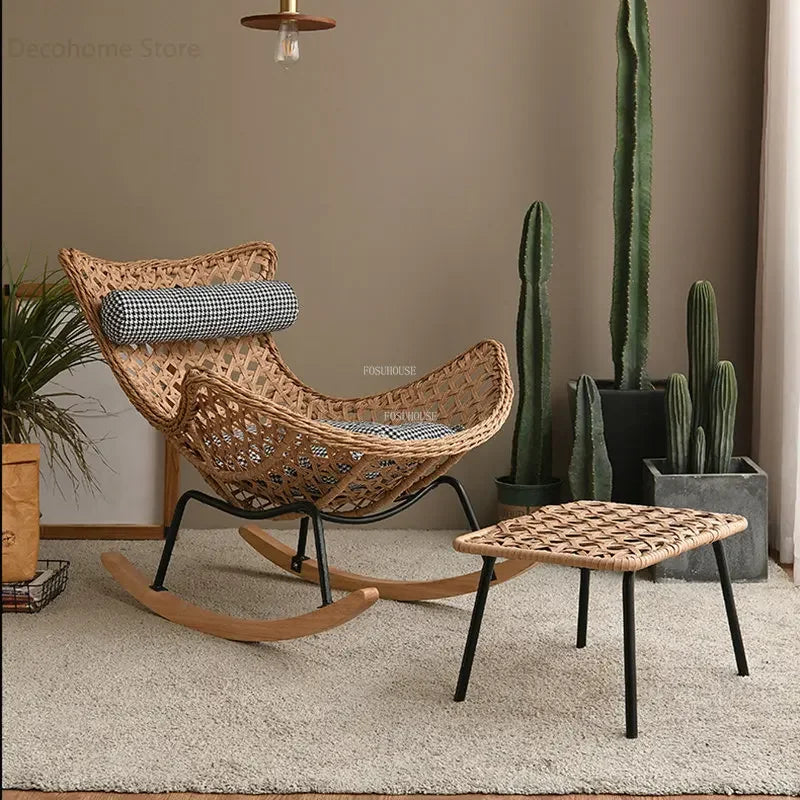 Modern Rattan Living Room Chairs Leisure Lazy Back Sofa Home Lounge Chair Outdoor Balcony Rocking Chair Living Room Furniture