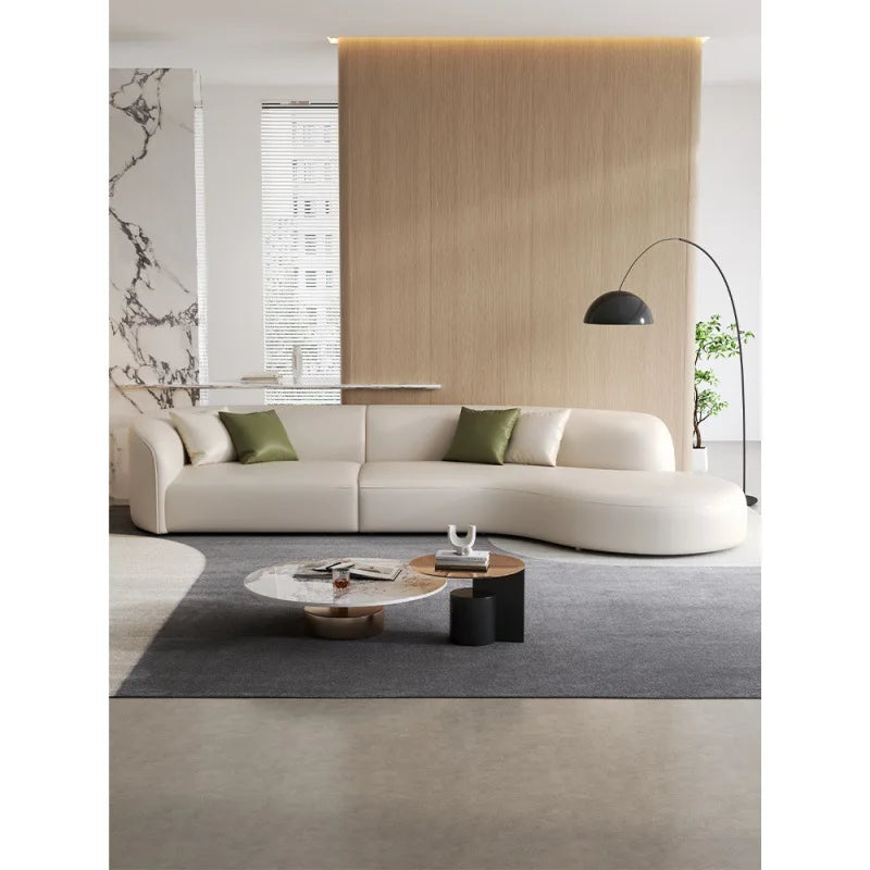 Italian minimalist curved living room leather sofa modern light luxury