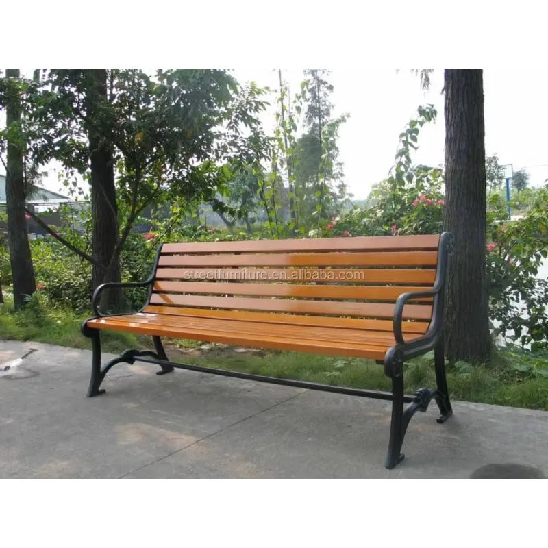 Metal Outdoor Bench for Public Park with Cast Iron Bench Legs
