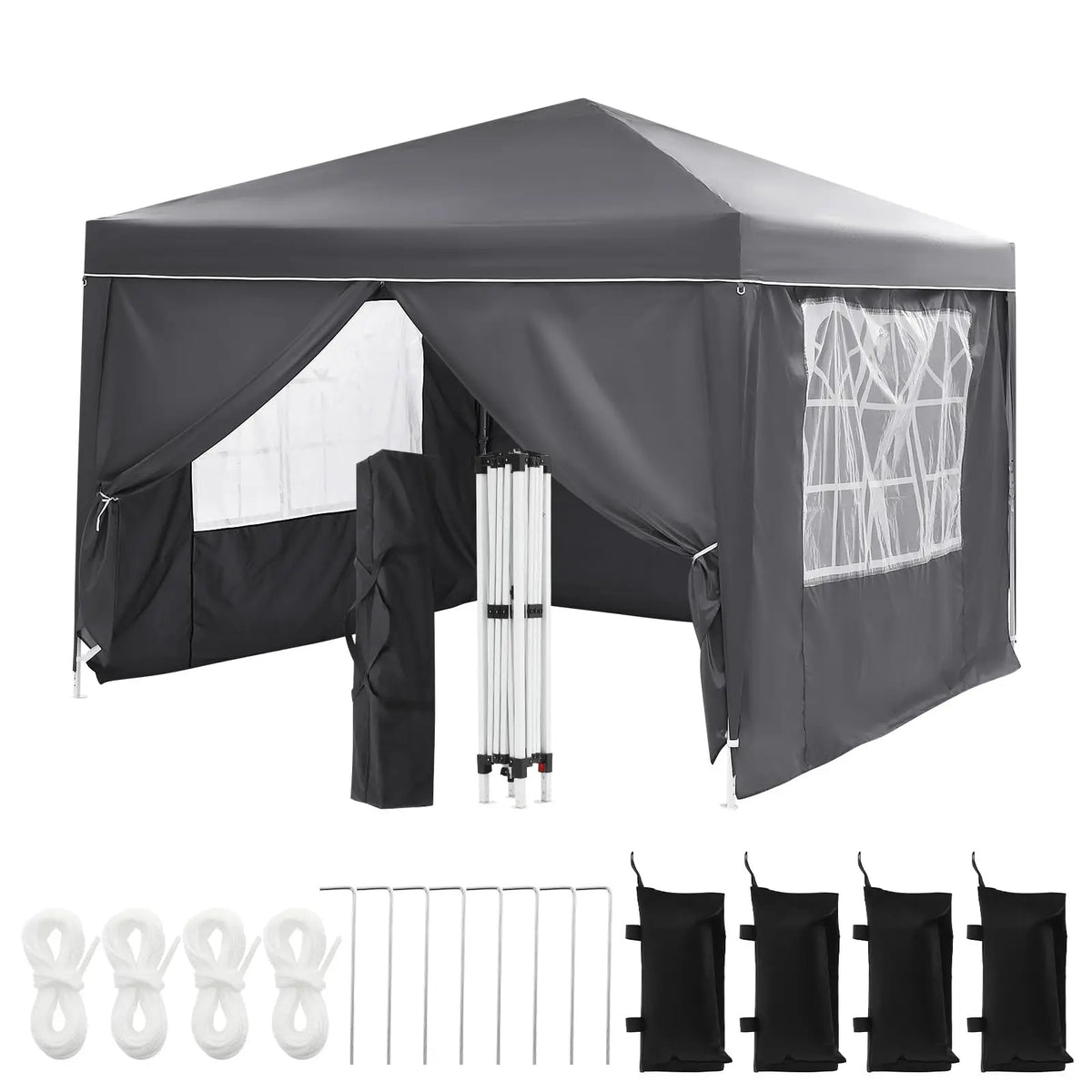 10x10FT Pop Up Canopy Tent With 4 Sidewalls, UV Protection Portable Outdoor Gazebo WIth Roll-Up Windows For Camping, Backyard, P