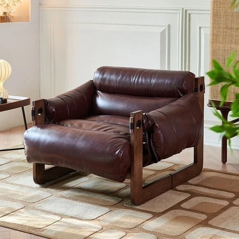 Jersey Leisure Chair Antique Style Wax Leather Single Sofa Chair Home Recliner