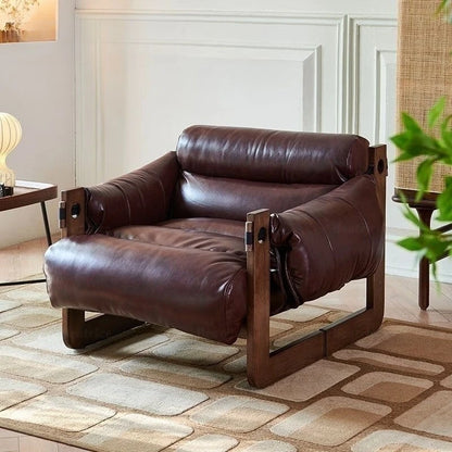 Jersey Leisure Chair Antique Style Wax Leather Single Sofa Chair Home Recliner