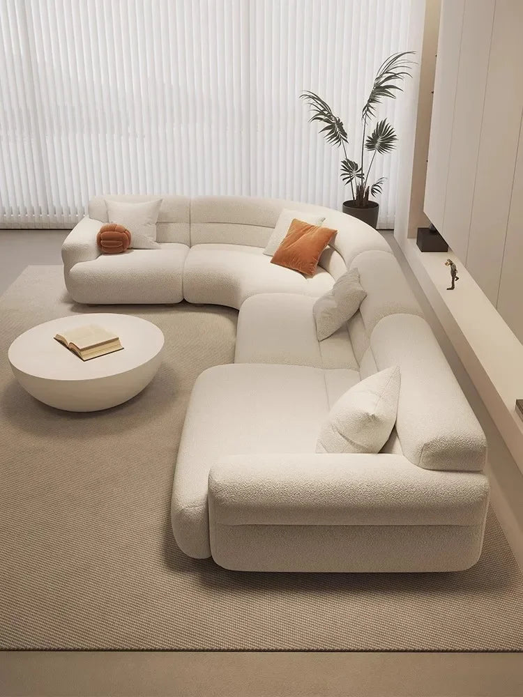 yA38 Minimalist new fan-shaped large flat-layer curved sofa custom left and right concubine lamb wool