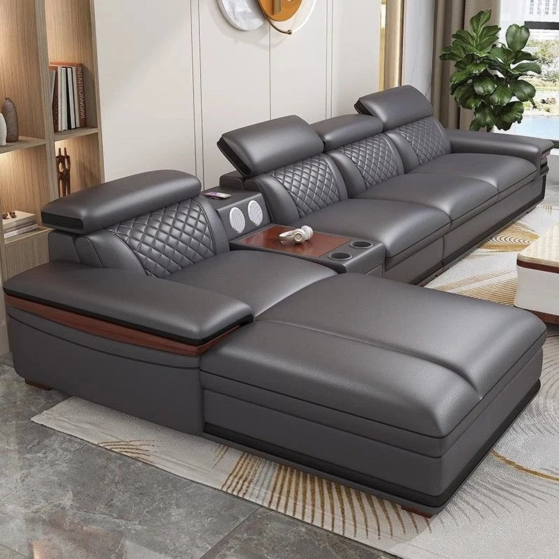 Modern simple leather sofa living room home light luxury sofa concubine combination