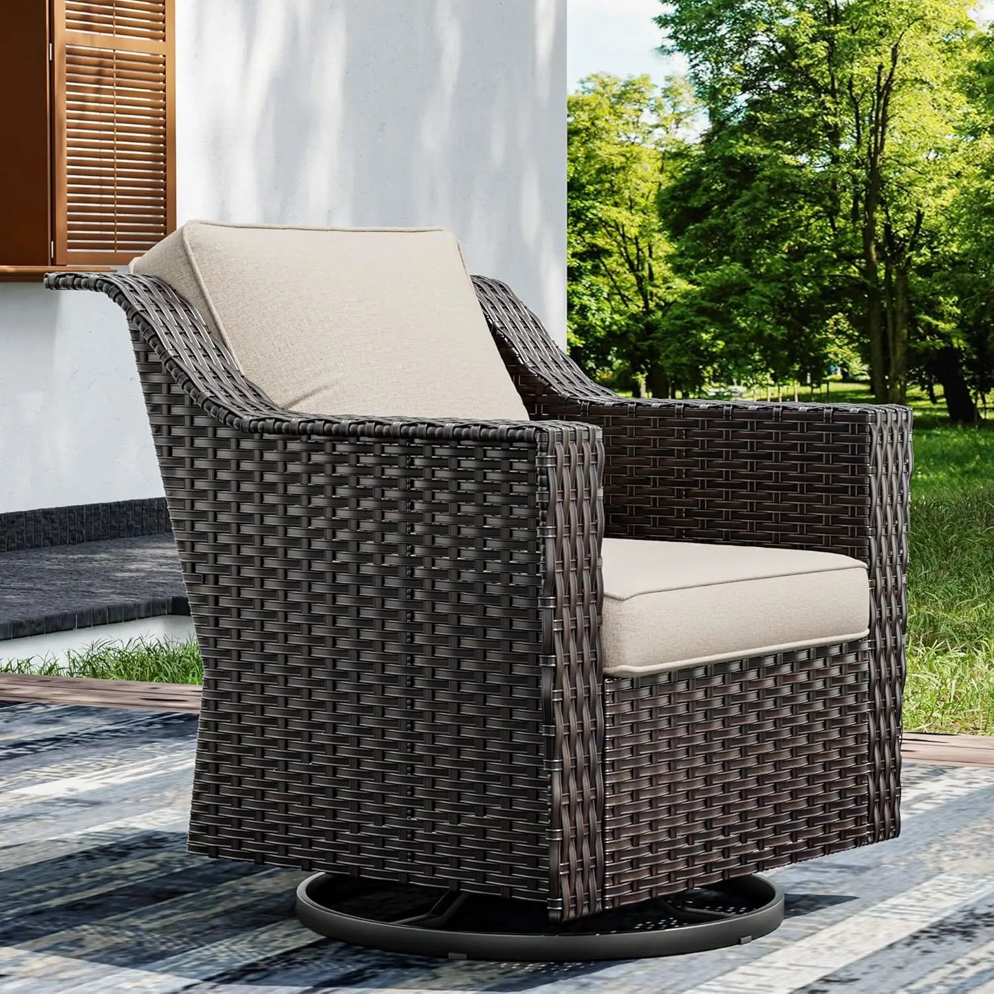 Wicker Patio Furniture Sets Upgraded Large Size Outdoor Furniture with Swivel Rocking Patio Chairs and Outdoor