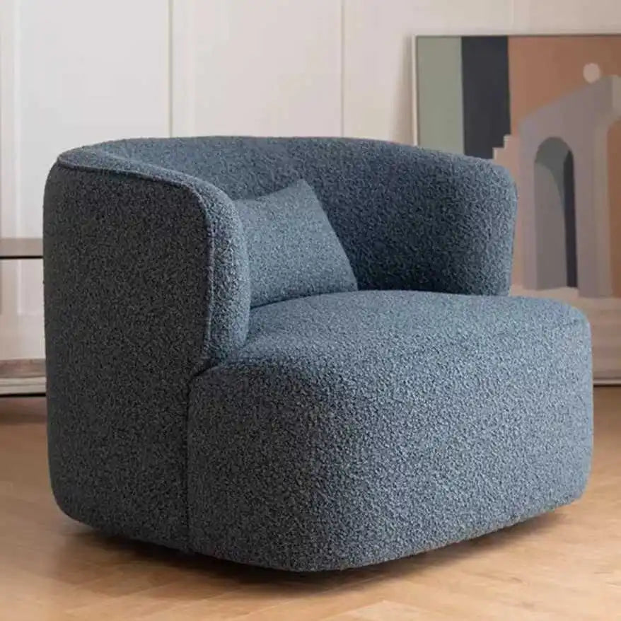 Nordic modern simple cream white single casual fabric sofa curved lamb wool small sofa