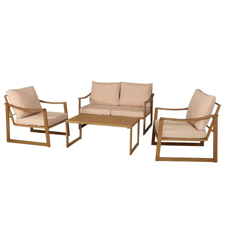 Stock Outdoor Furniture Waterproof Meter Wood Look Plastic Iron Fram Garden Sofa Sets