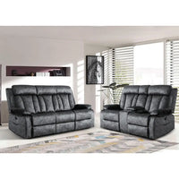 2-Piece Grey Reclining Couch Set with Padded Seats and Cup Holders for Living Room, Office, or Home Theater