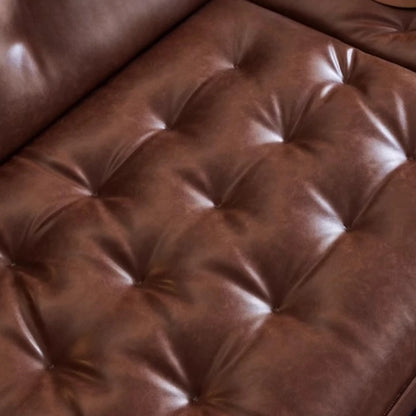 Retro oil wax leather sofa, small apartment living room straight row sofa, large sitting depth movable backrest medium ancient