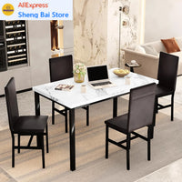 Modern Kitchen & Dining Room Sets Faux Marble Table with 4 Leather Chairs for Small Space, Home Kitchen, Apartment, White