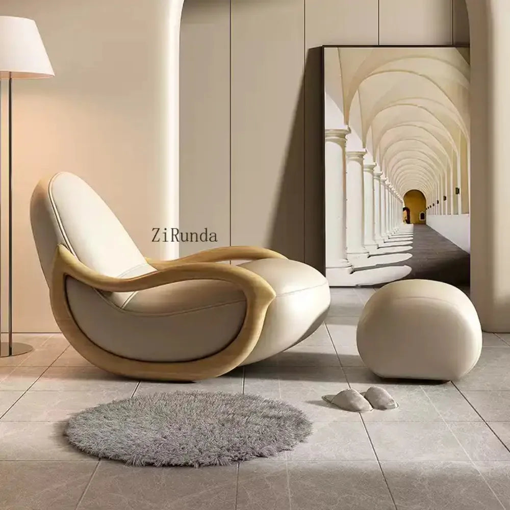 Cream style solid wood chair, Chinese style sofa lounge chair, home balcony leisure chair