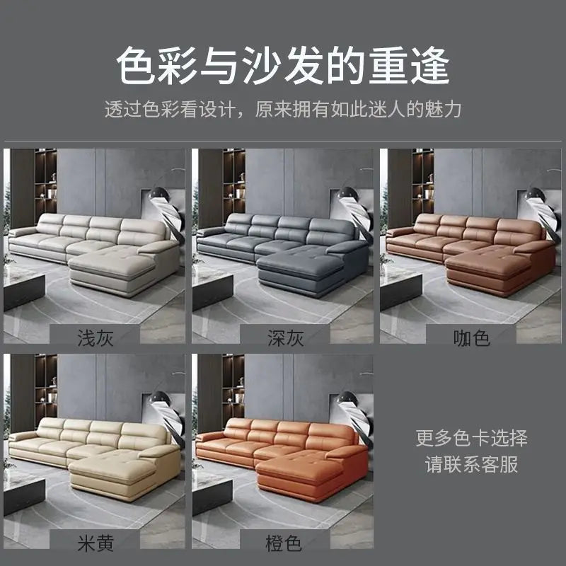 Modern minimalist leather sofa sized apartment living room three or four person cowhide sofa