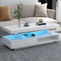 Modern LED Coffee Table with Storage, High Gloss Cocktail Center Table with Drawers