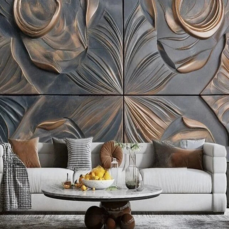MU8844 Modern high-end golden gilded rock plate TV sofa background wall paper mural