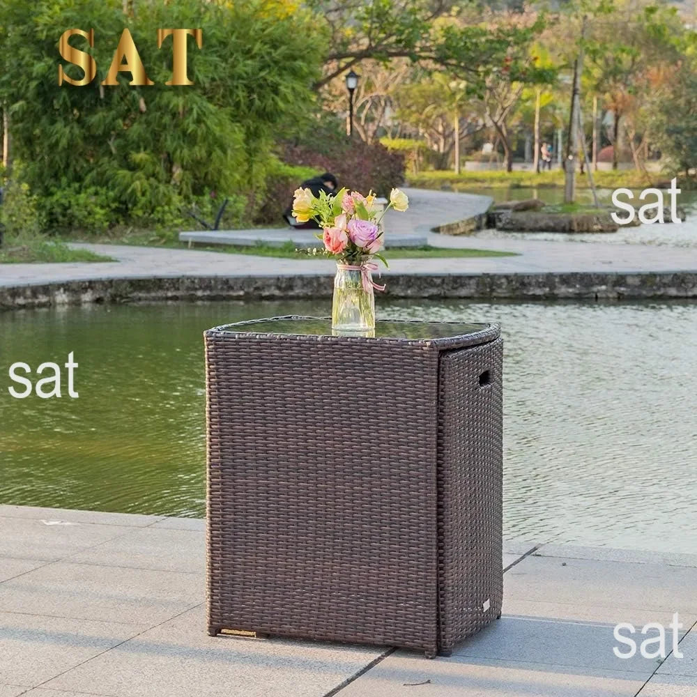 t Bonnlo 3 PCS Wicker Outdoor Patio Bistro Set, Patio Furniture Set for Small Space with Glass Top Table Dining Chairs, Balcony