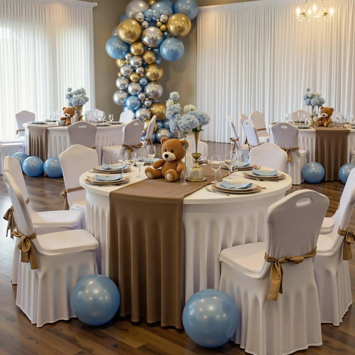 5ft 6ft Elastic Ruffled Round Spandex Table Cover,Stretch Skirt Table Cloth for Wedding Party Dinning Banquet Event Hotel