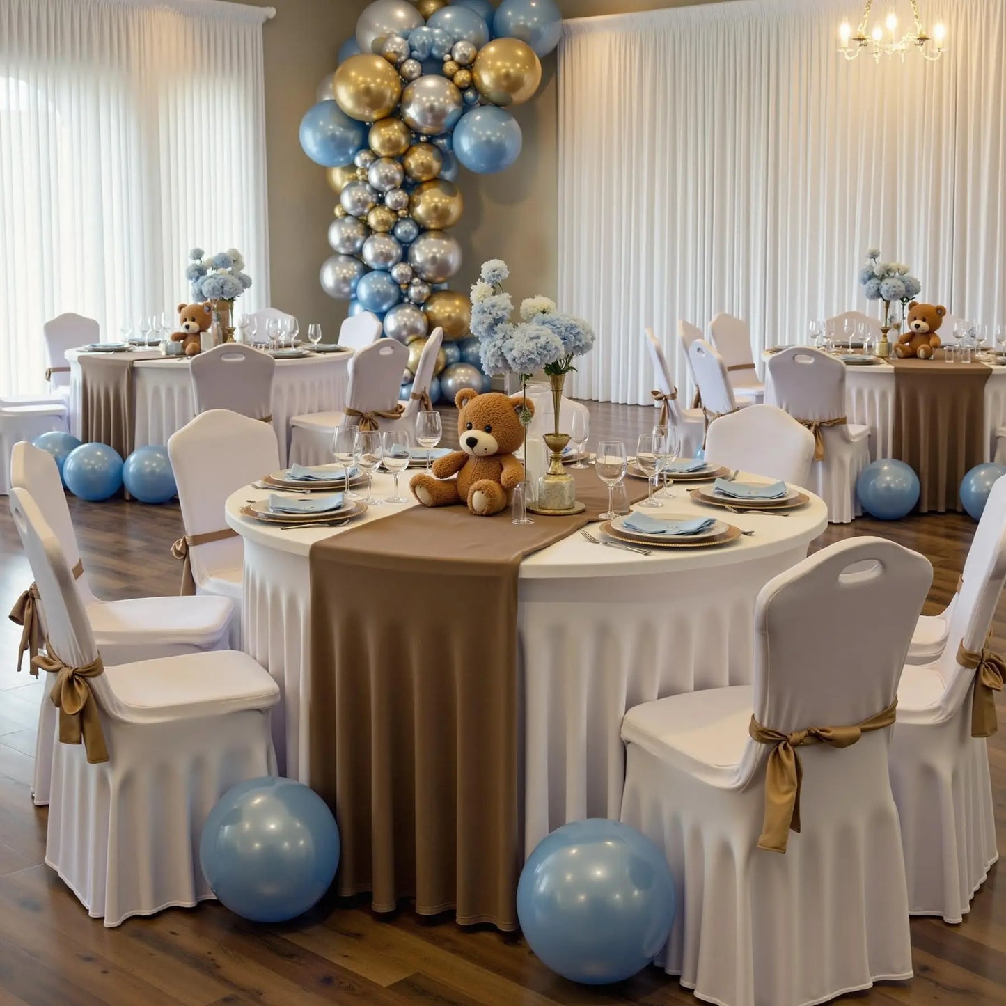 5ft 6ft Elastic Ruffled Round Spandex Table Cover,Stretch Skirt Table Cloth for Wedding Party Dinning Banquet Event Hotel