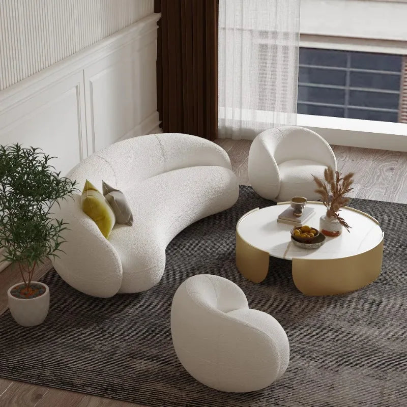 Modern Villa Living Room Single Three Person Sofa Set Household Beige Lamb Fabric Cashew Nut Arc Creative Sofa