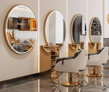 Modern Style Large Gold Styling Barber Wall Mounted Salon Furniture Hairdressing Led Makeup Beauty Salon Mirror