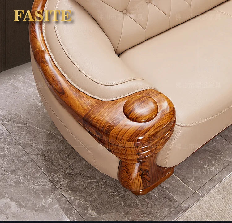 European leather sofa corner combination home high-end luxury living room new Chinese first layer cowhide solid wood