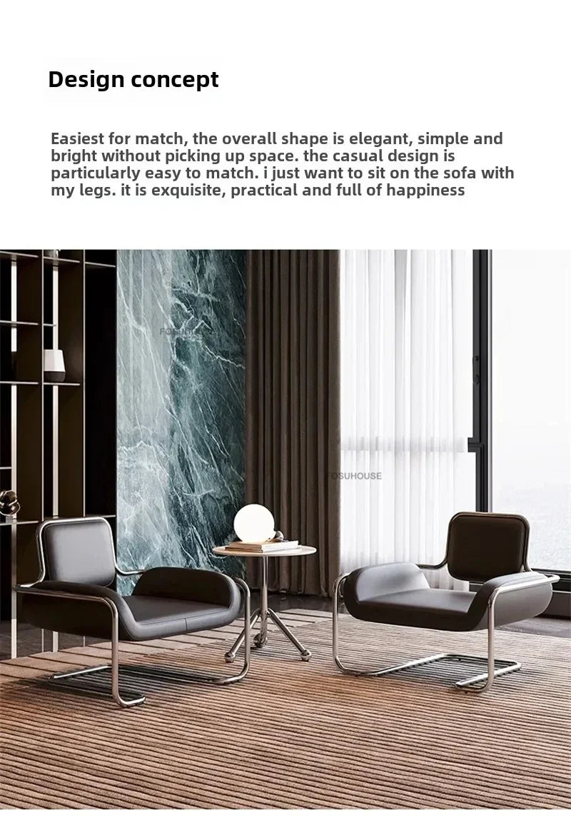 Stainless Steel Designer Armchair Recliner Sofa Modern Nordic Leisure Furniture Contemporary Living Room Balcony Seating