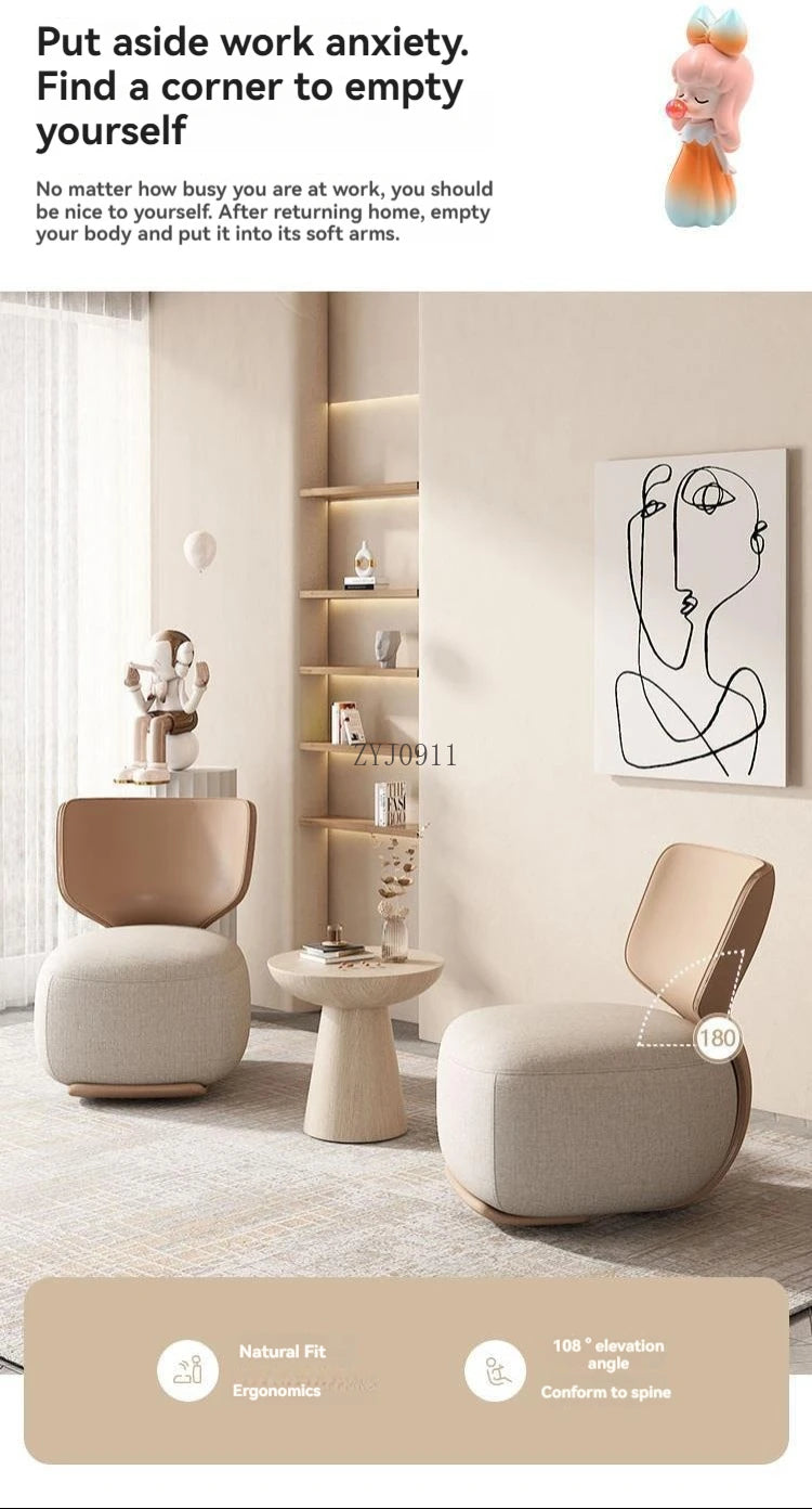 Creative small fabric cover high elasticity sponge filled casual fabric living room chair with wooden backrest