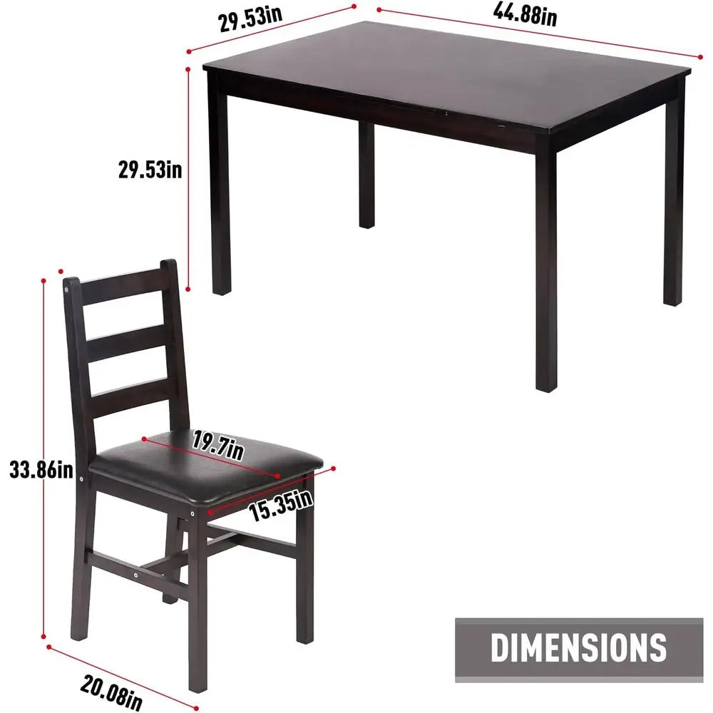 4-Seat Pine Wood Dining Set with Upholstered Chairs, Brown, Space-Saving for Home & Restaurant Use