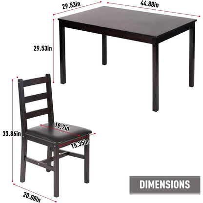 4-Seat Pine Wood Dining Set with Upholstered Chairs, Brown, Space-Saving for Home & Restaurant Use