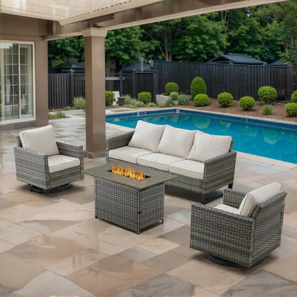 7 Piece Wicker Patio Furniture Set - Outdoor Swivel Rocker Chairs Set with Coffee Table, Side Table, 3 Seat Sofa & Ottomans, Sma