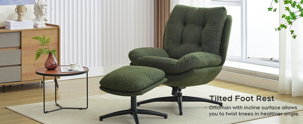 TODRANI 360° Chenille Rocking Swivel Accent Chair with Ottoman Ergonomic Reclining Lounge Chair for Living Room, Bedroom