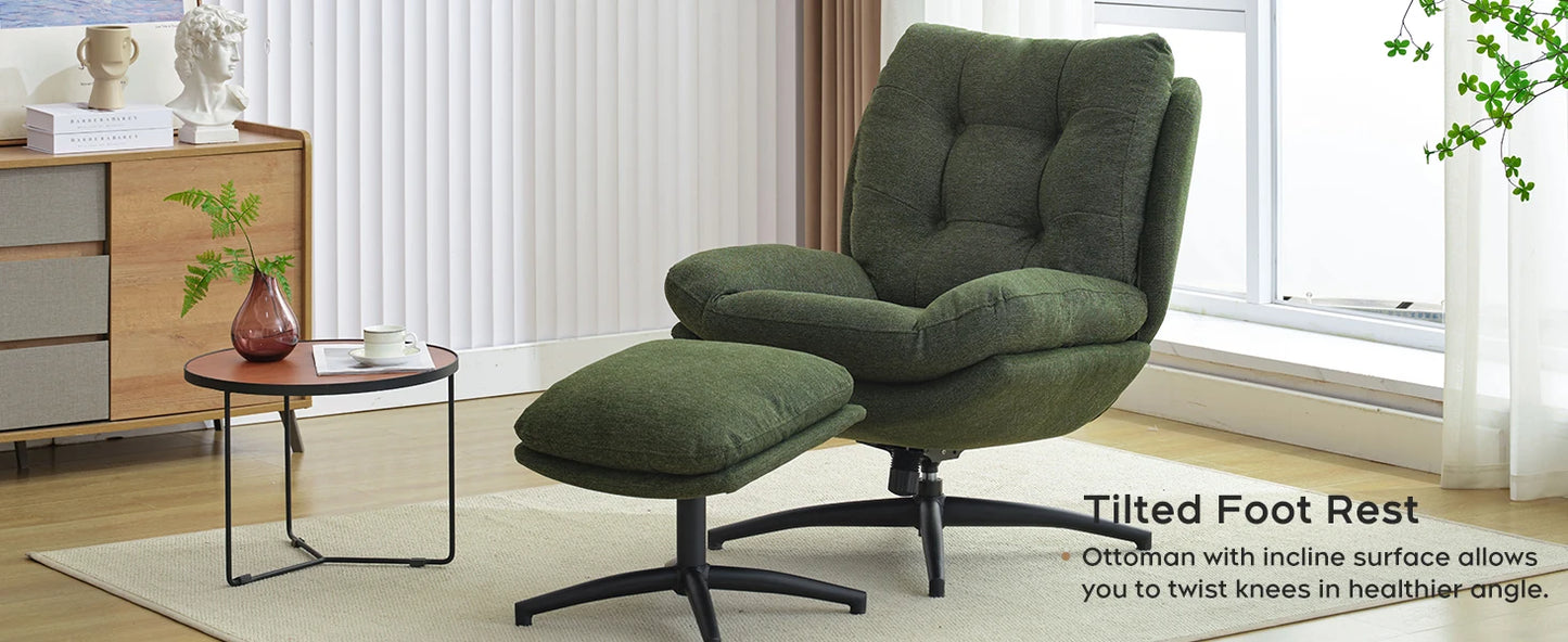 TODRANI 360° Chenille Rocking Swivel Accent Chair with Ottoman Ergonomic Reclining Lounge Chair for Living Room, Bedroom