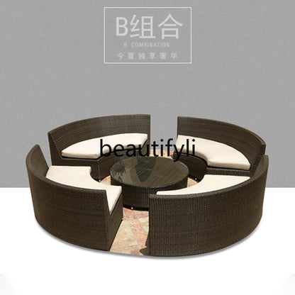 Modern Imitation Rattan Round Sofa Set Outdoor Garden Patio Rattan Woven Sofa Leisure Balcony Rattan Chair Furniture