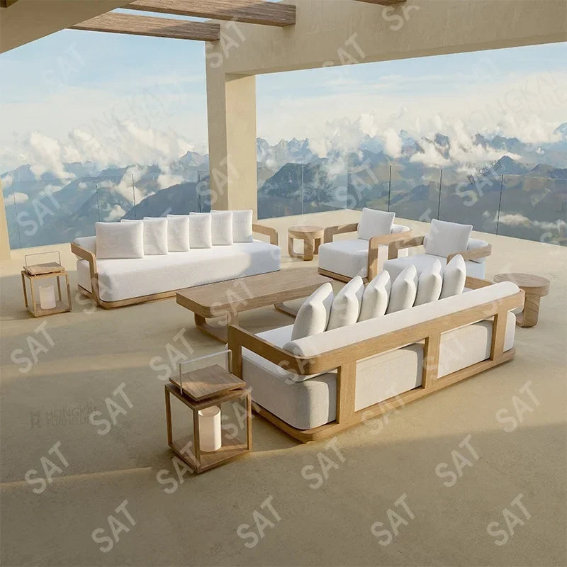 -High-End Garden Sofa Set Luxury Yacht Solid Wood Sofa Hotel Patio Outdoor Furniture Design Villa Backyard Teak Sofa