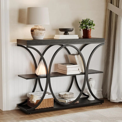 39" Narrow Console Tables for Entryway, Industrial 3-Tier Sofa Table with Metal Frame and Storage Shelves for Living Room,Foyer