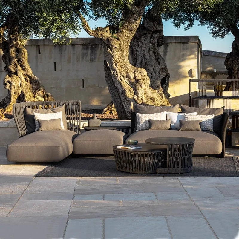 Outdoor rattan sofa combination outdoor open-air waterproof sunscreen rattan tables and chairs villa home leisure garden