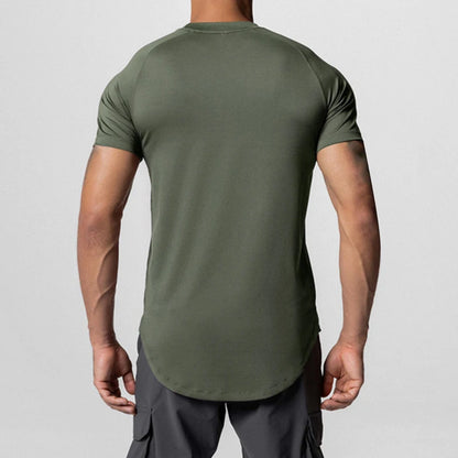 Men Summer Running Shirt Casual Solid Color Round Neck Quick-Drying Short Sleeve Athletic Tops for Streetwear