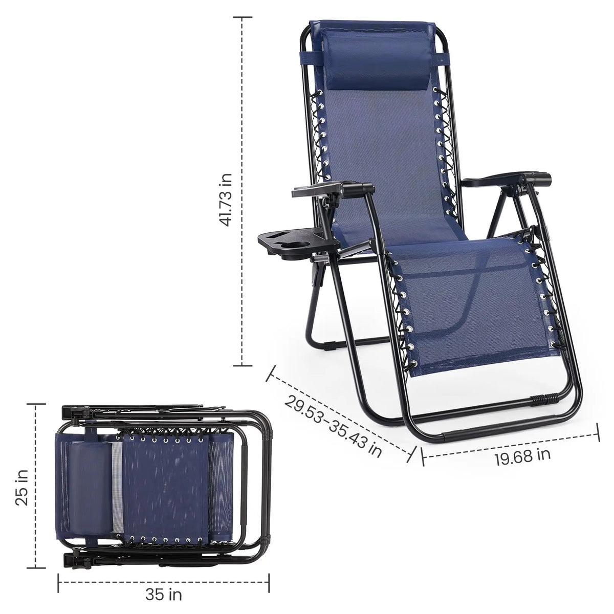 2 Zero Gravity Recliner Chairs - Portable Camping Patio Lounge with Cup Holder & Adjustable Pillow