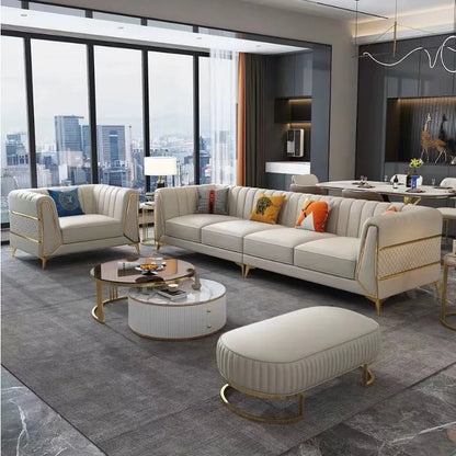 Italian-American small apartment living room three or four-person leather sofa luxury modern simple corner combination concubine