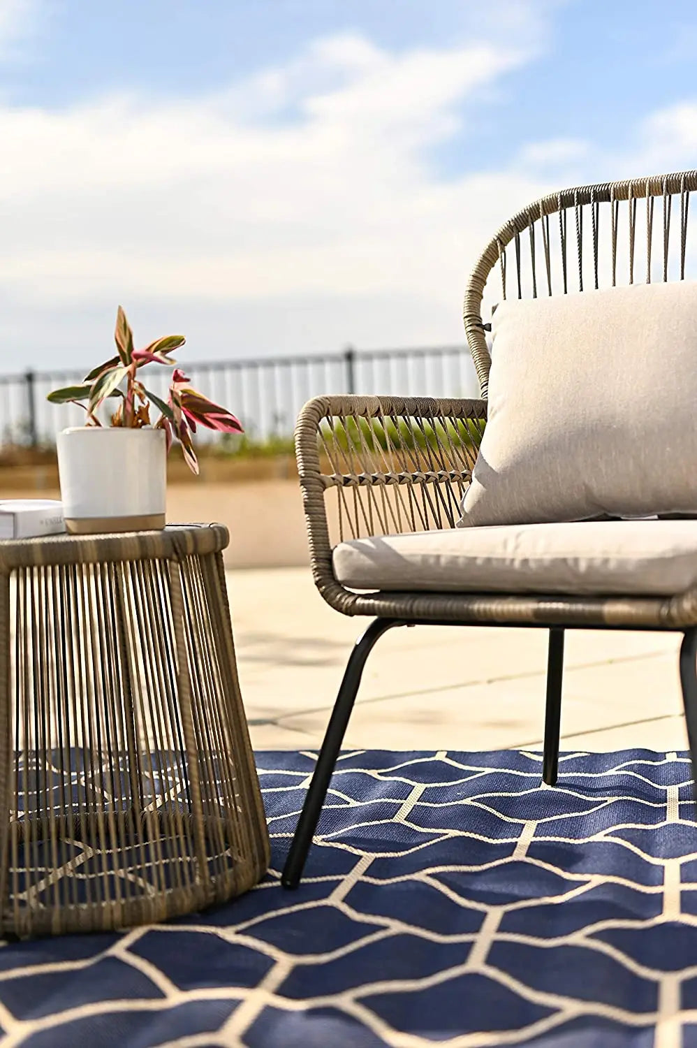 Stock Outdoor Furniture Waterproof Meter Wood Look Plastic Iron Fram Garden Sofa Sets